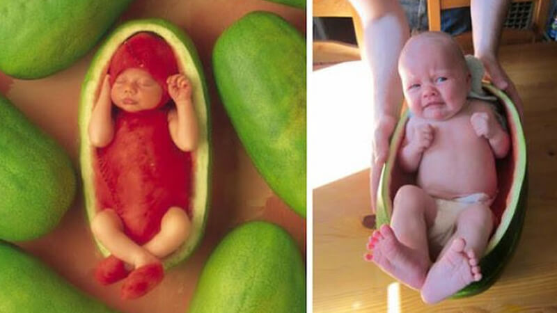 Foto anak lucu banget - Bayi di dalam semangka